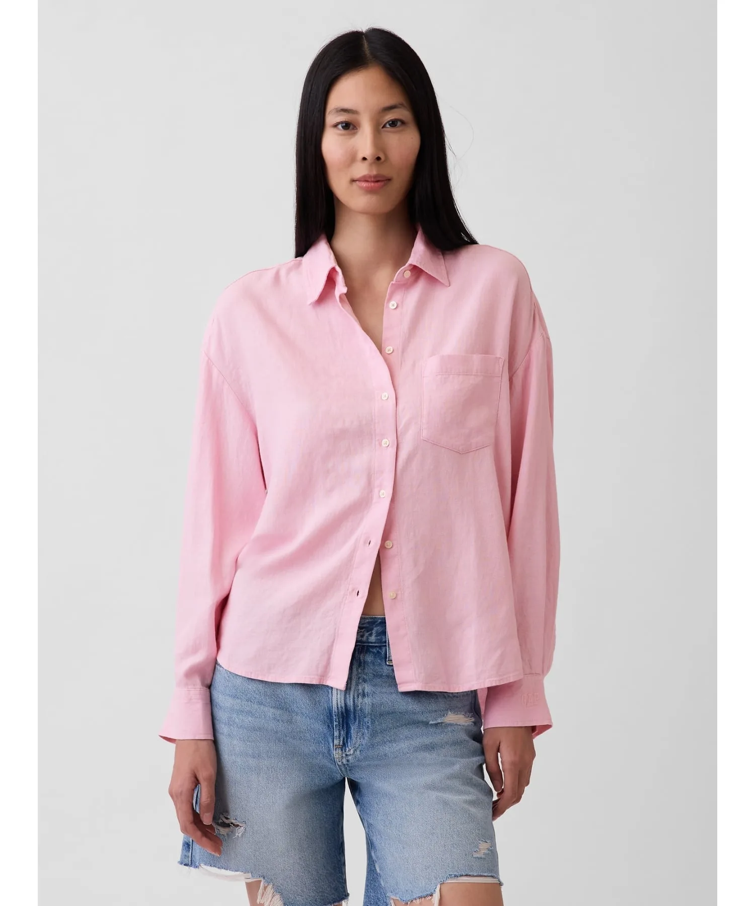 (W) Рубашка оверсайз из смесовой льняной ткани GAP, PRIMROSE_PINK