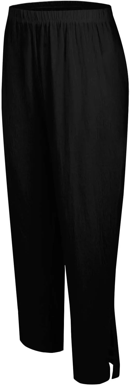 Широкие льняные брюки для женщин Plus Size, дышащие, свободного кроя, офисные брюки, струящиеся, повседневные, пляжные, с карманами Generic, черный — фото 4