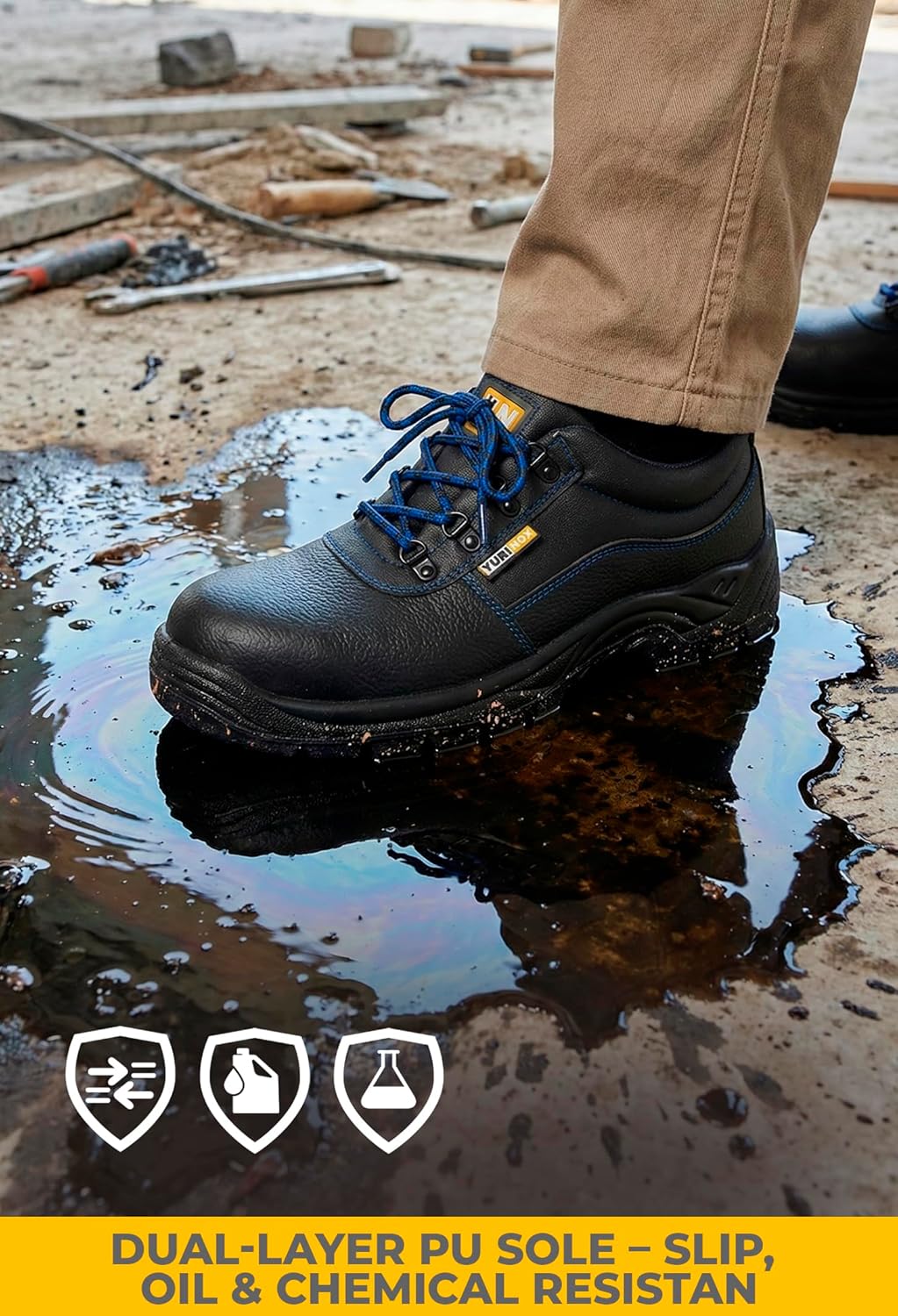 Рабочие ботинки YURINOX Half-Boots Unionshoes с композитным защитным носком для мужчин - легкие и прочные - подошва устойчива к скольжению, маслам и химическим веществам - идеально подходят для работы на складе и на стройке, черный — фото 3