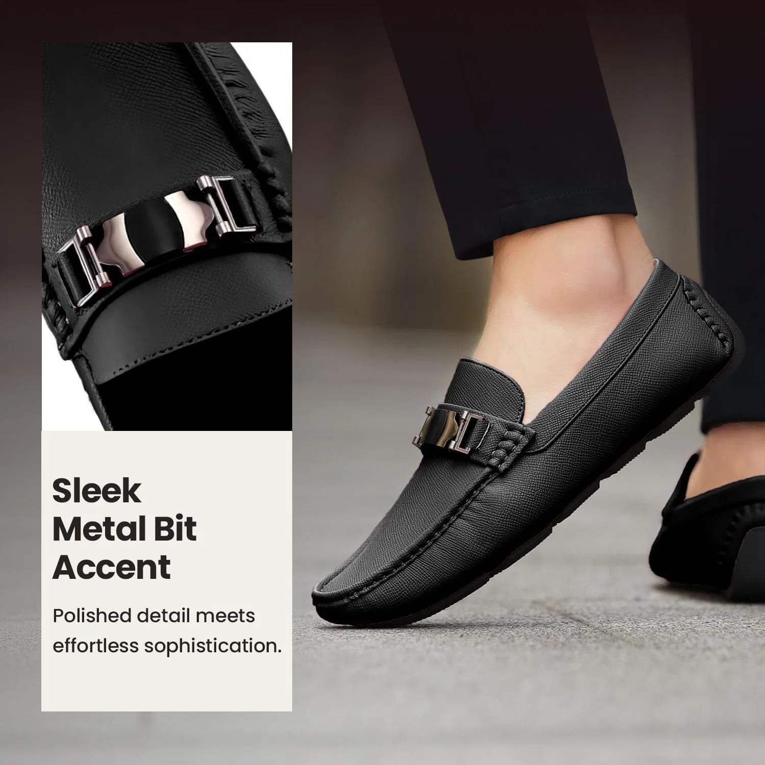 Лоферы туфли с эмалевой подковой, бренд Amali, модель Driving Moccasins, черный — фото 3
