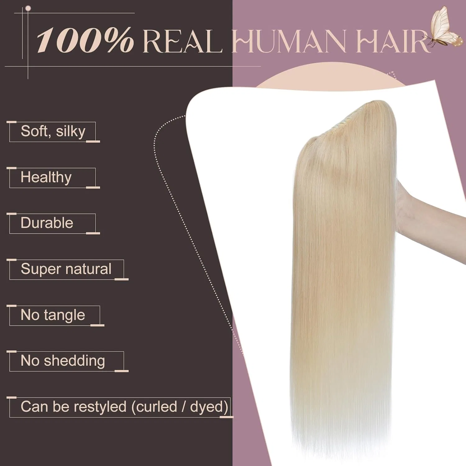 Накладной хвост Elailite из натуральных волос 40 см Elailite, #60 Platinum Blonde — фото 3