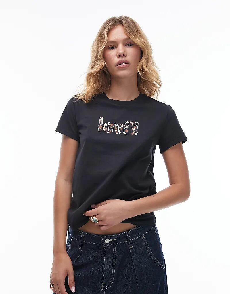 

Футболка Levi's Perfect с леопардовым логотипом черного цвета