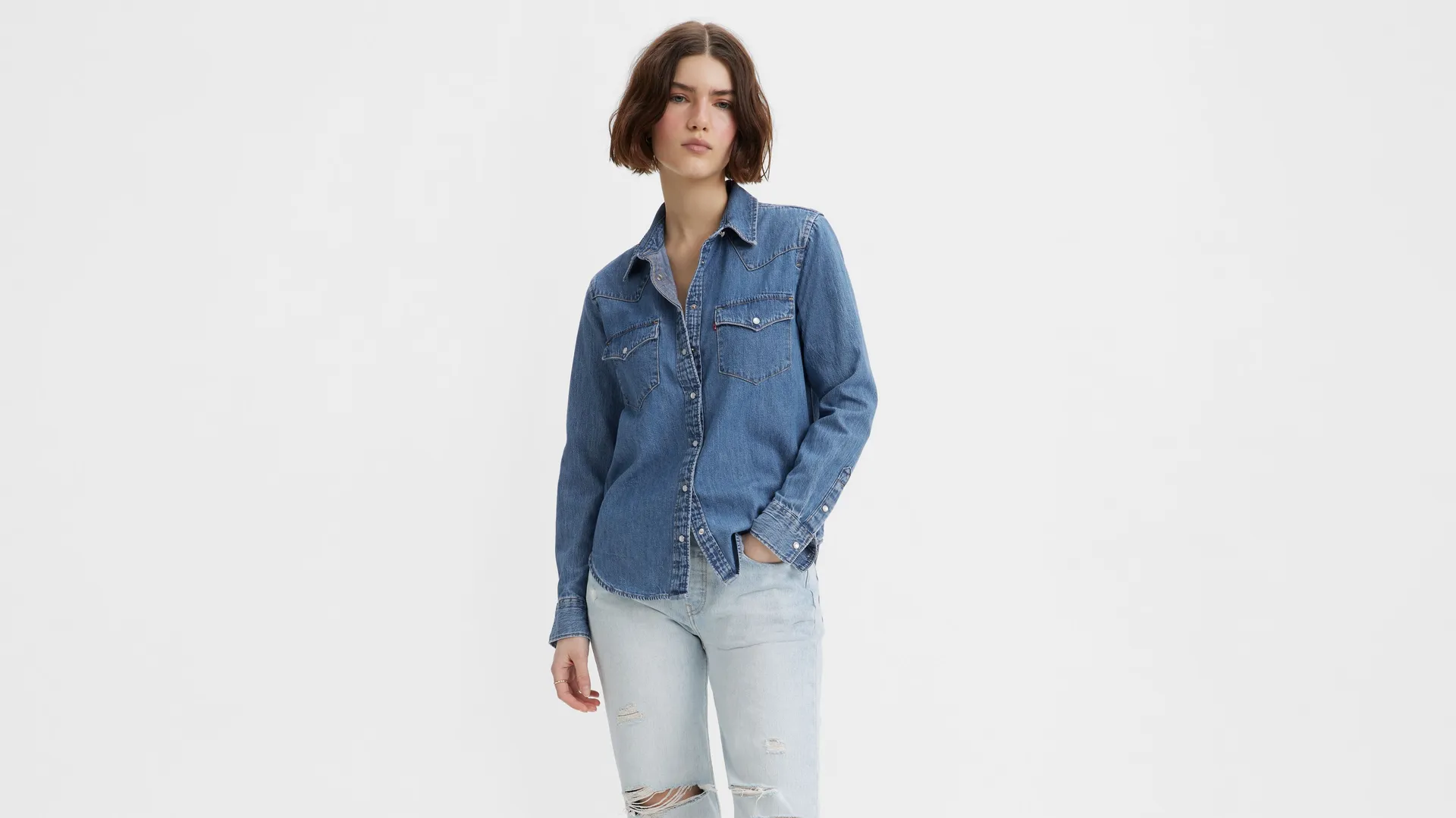 

Джинсовая рубашка в стиле вестерн Levi's, цвет Mighty Fine - Medium Wash