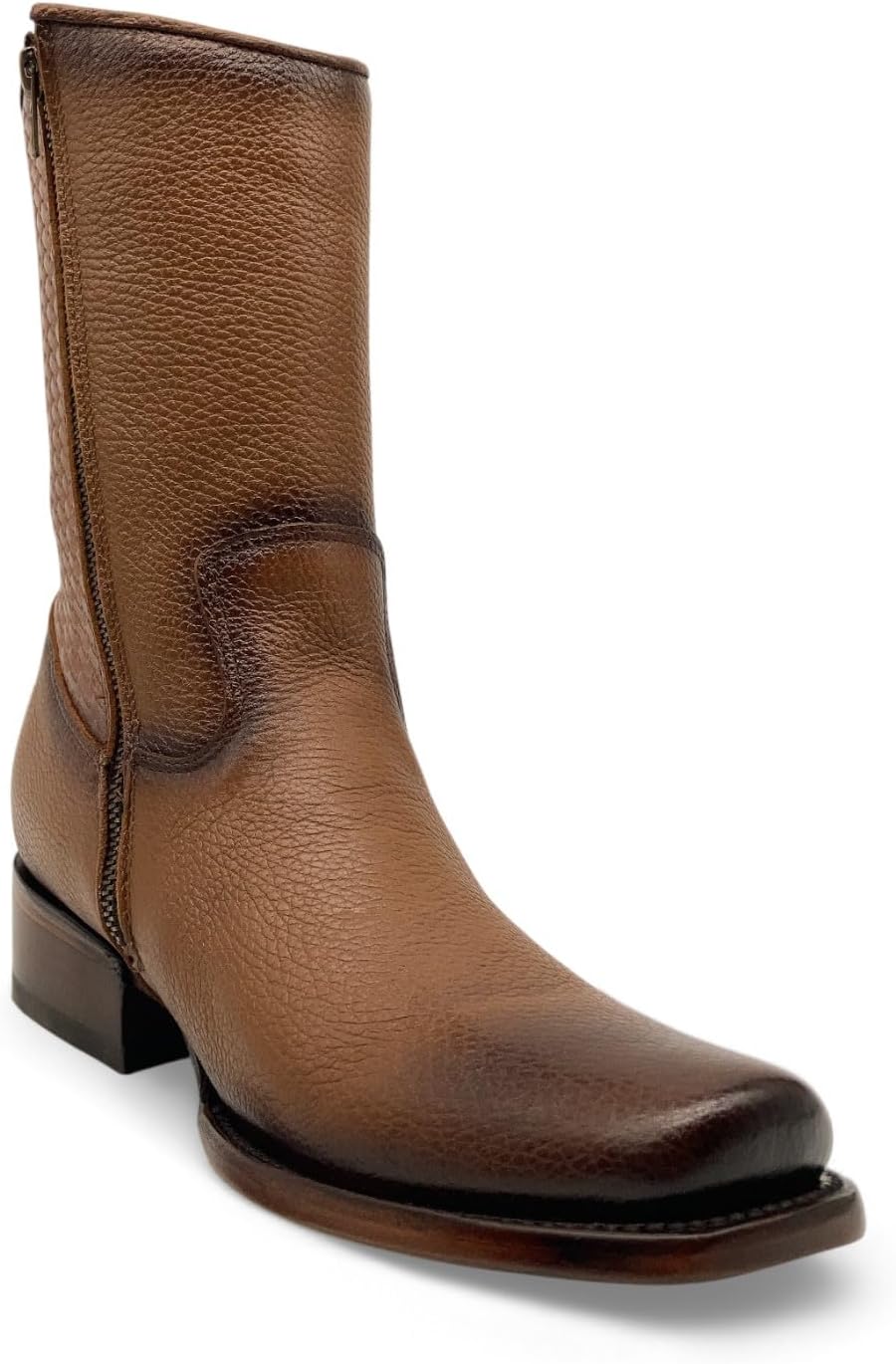 

Мужские кожаные ковбойские сапоги средней высоты с боковой молнией и квадратным носком The Western Shops, Camel