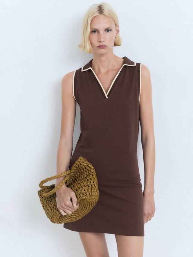 

Pola-H безрукавное хлопковое мини-платье-поло с V-образным вырезом Mango