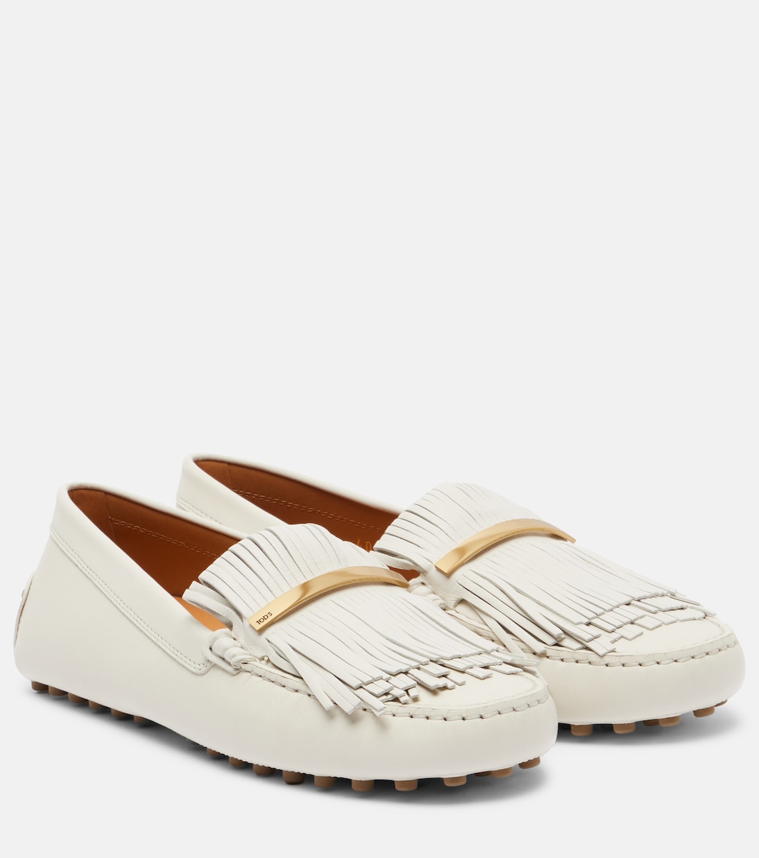 Гоммино бахромчатые кожаные мокасины для вождения Tod's, Bianco Calce