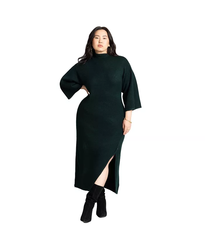 

Платье миди больших размеров с воротником-стойкой и широкими рукавами ELOQUII, зеленый