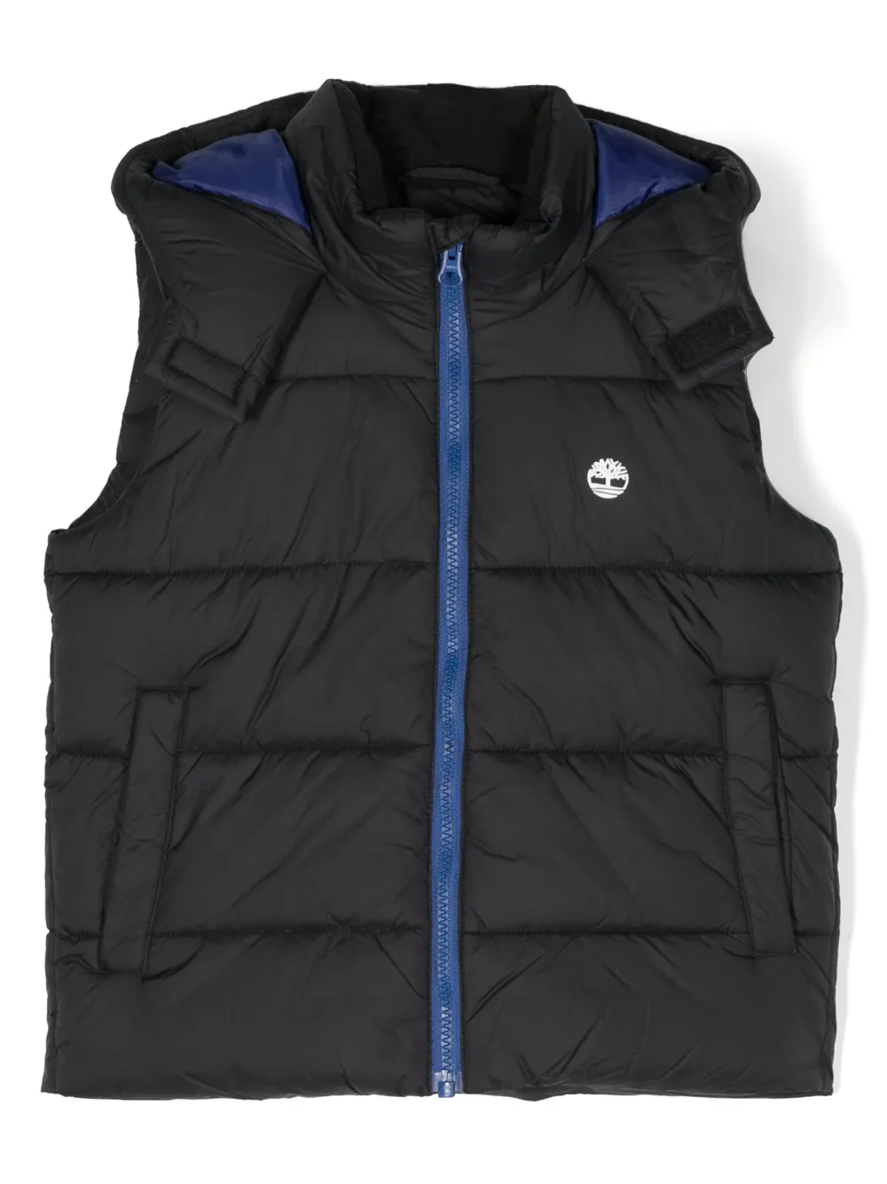 

Дутый жилет с капюшоном и логотипом Timberland Kids, черный