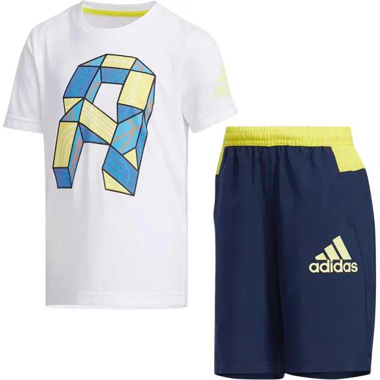 Дошкольная повседневная спортивная одежда Adidas, Белый+Желтый/Синий — фото 2