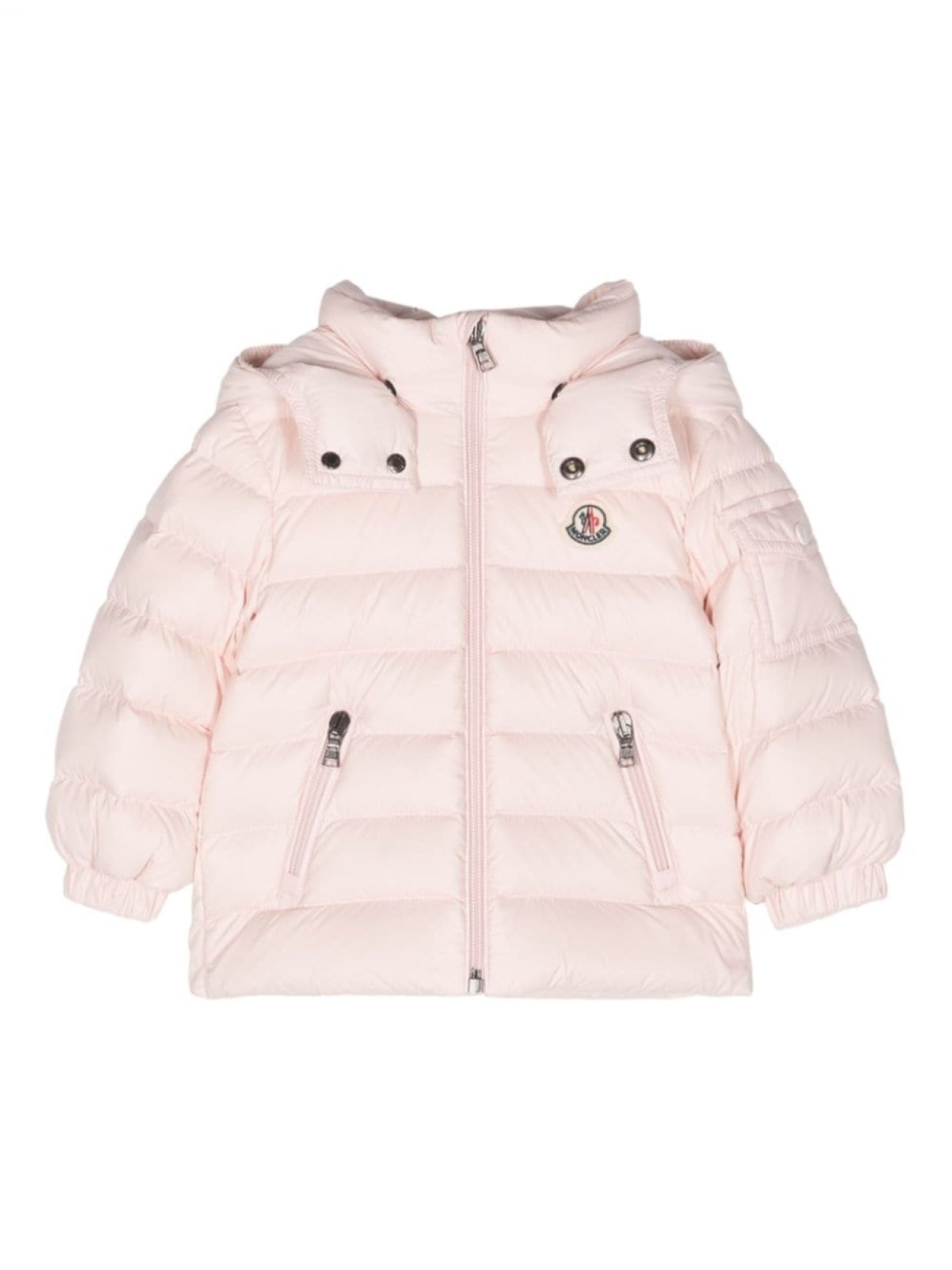 

Moncler Enfant пуховик с капюшоном и нашивкой-логотипом, розовый