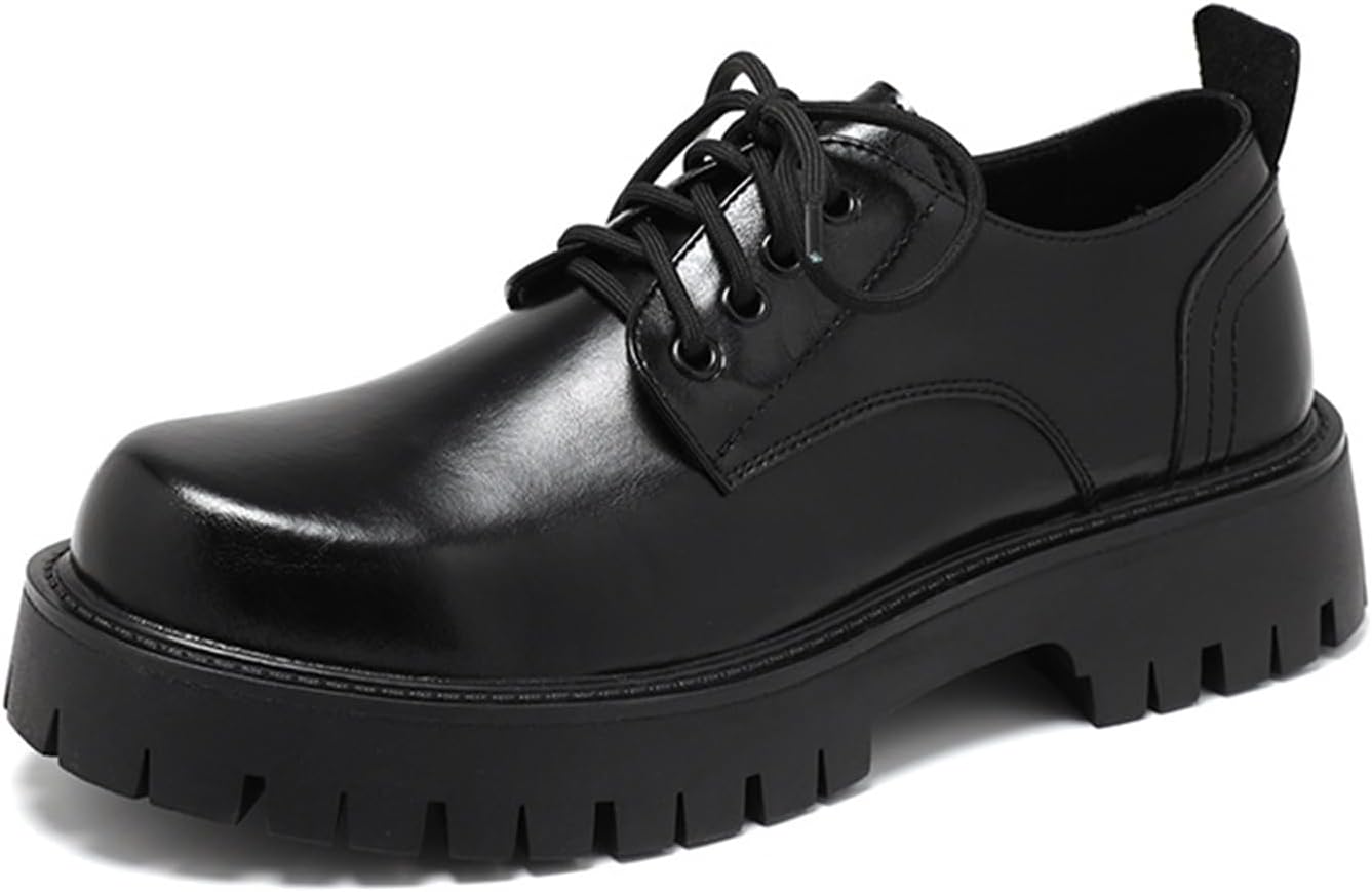 

Мужские кожаные оксфорды на шнуровке с платформой, круглым носком, массивным каблуком и рифленой подошвой, повышающие рост, с мягкой подошвой, повседневные дерби Generic, черный