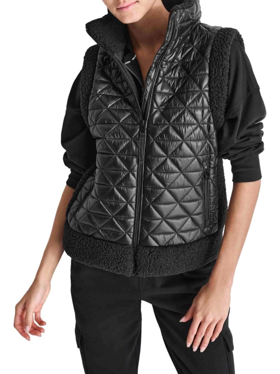 

Стеганый жилет-пуховик с имитацией водолазки DKNY Sport, черный