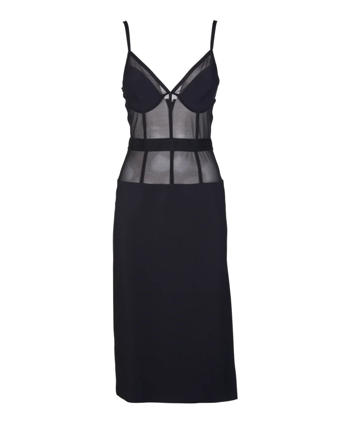 

Черное платье из эластичного крепа с тюлевыми вставками. Elisabetta Franchi, черный