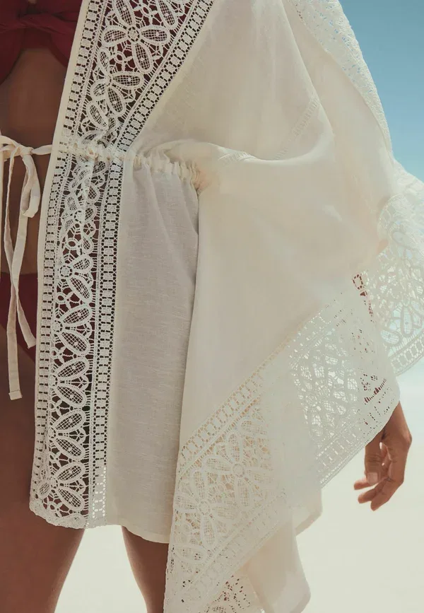 Кафтан Next, Regular fit tie front detail kaftan cover up beach accessory, белый — фото 3