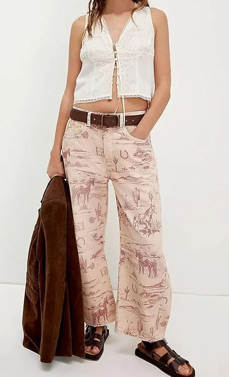 Джинсы с принтом, Wide Leg, Pink — фото 3