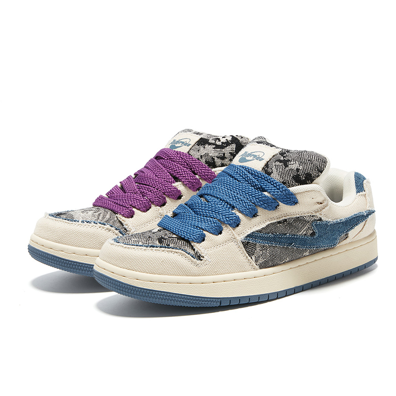 

TINMUU Тяньму Пухлые кроссовки устойчивые к истиранию низкие скейтбордские унисекс с разноцветными шнурками тирамису фиолетовый и синий, цвет Mismatched Tiramisu Purple Blue Shoelace