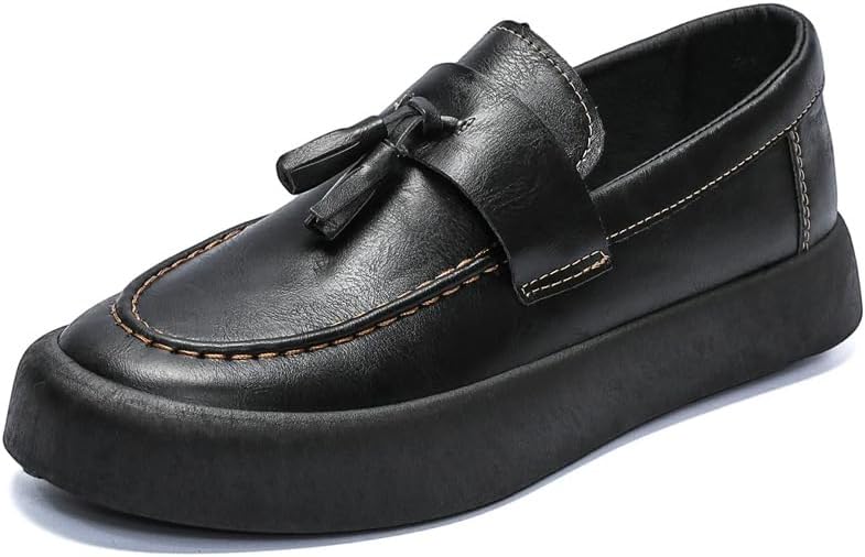 

Мужские повседневные туфли больших размеров - модные кожаные туфли с толстой подошвой, подходящие для повседневной жизни или работы Hoalox, черный