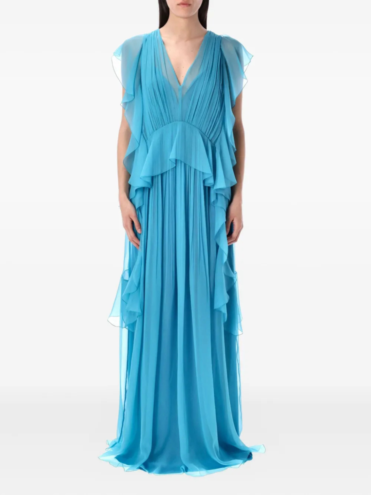 

Платье макси с оборками Alberta Ferretti, синий