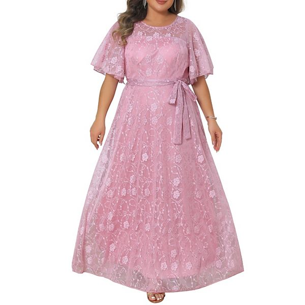 

Платье вечернее для гостей свадьбы Women's plus size с поясом из сетки Agnes Orinda, Pink