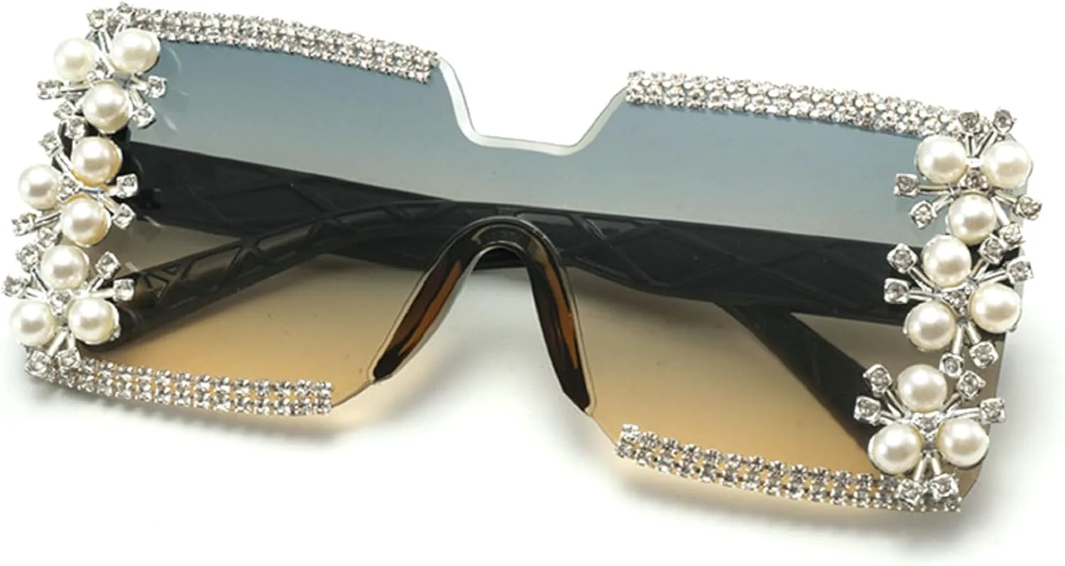 

Элегантные милые солнцезащитные очки со стразами для женщин, квадратные, с жемчужным блеском, для вечеринок, модные очки для активного отдыха mincl, Blue Yellow