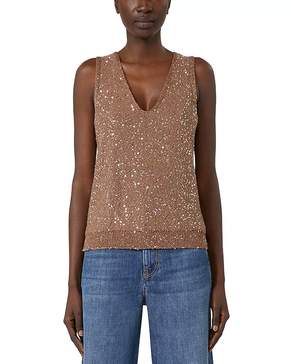 

Свитер с V-образным вырезом из асаици Weekend Max Mara, коричневый