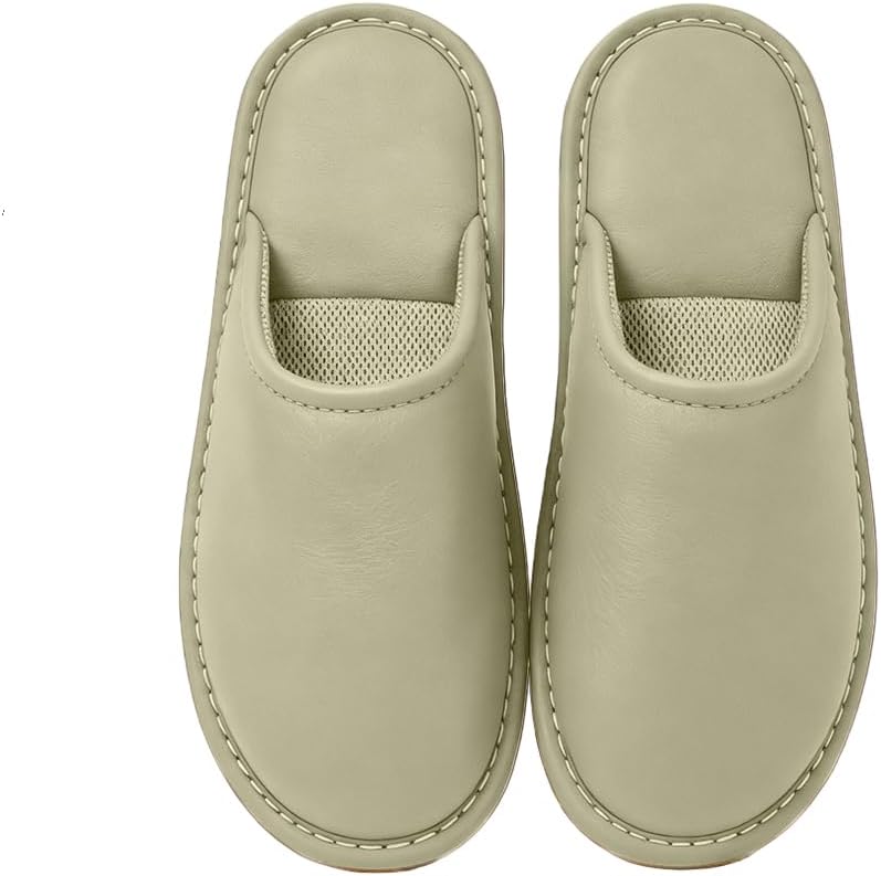 

Кожаные тапочки с дышащей сетчатой стелькой, фактурный дизайн из искусственной кожи, мужские и женские домашние кожаные тапочки Pxpuiq, зеленый