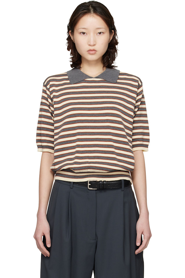 

Cordera Поло из органического хлопка в полоску серого и кремового цвета