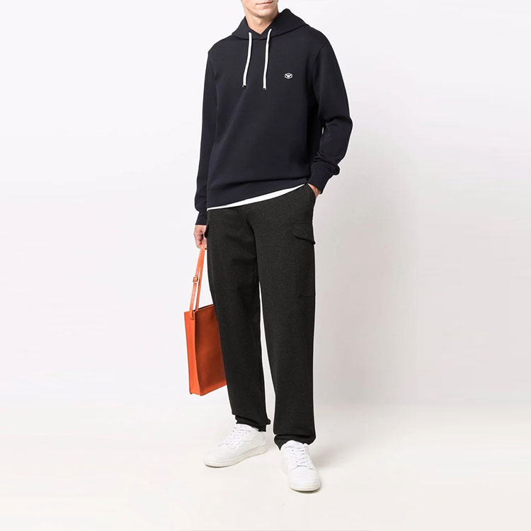 Толстовка с логотипом на груди и шнурком EMPORIO ARMANI, темно-синяя — фото 3
