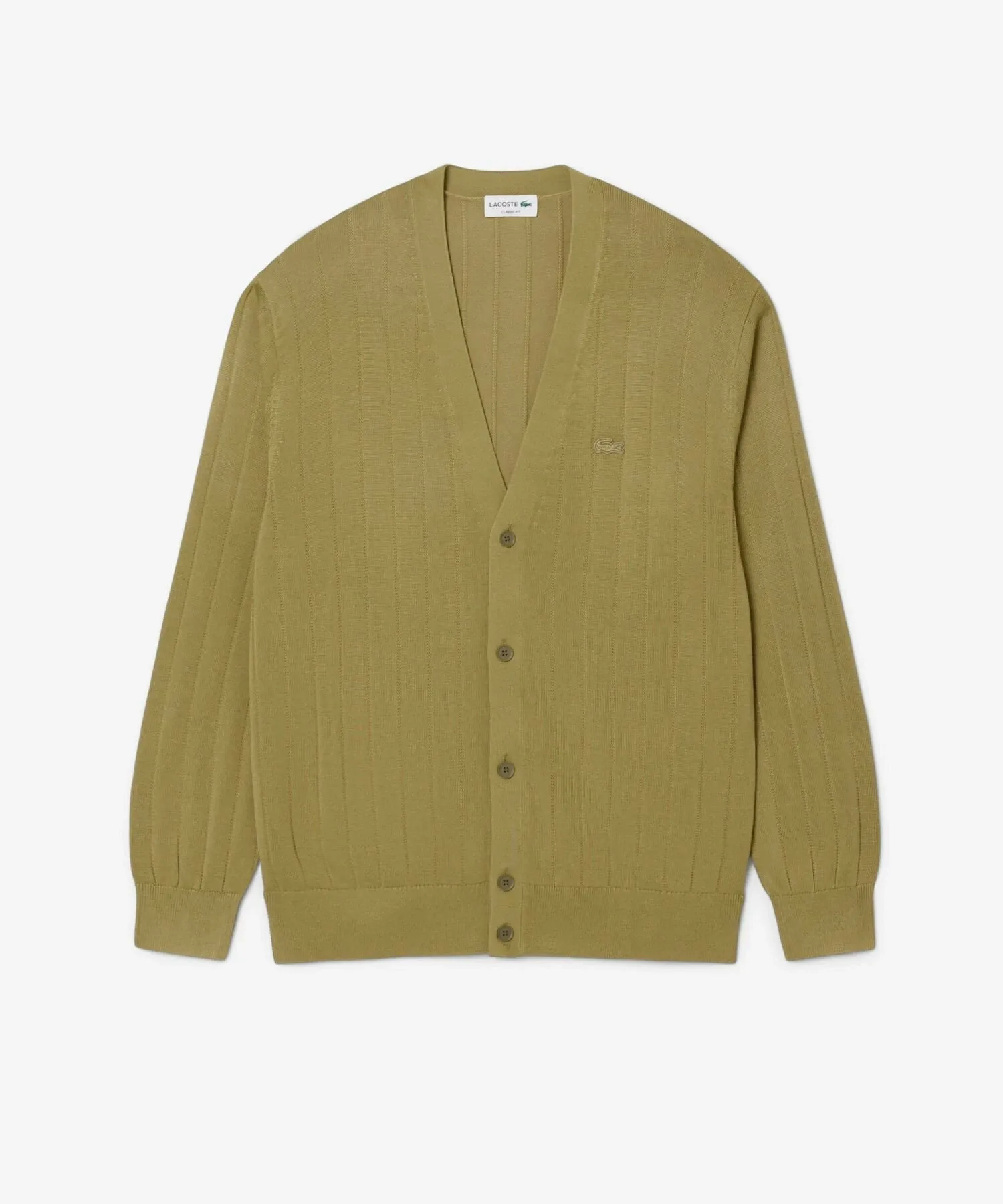 Кардиган из трикотажа в рубчик высокой плотности LACOSTE, Olive — фото 4