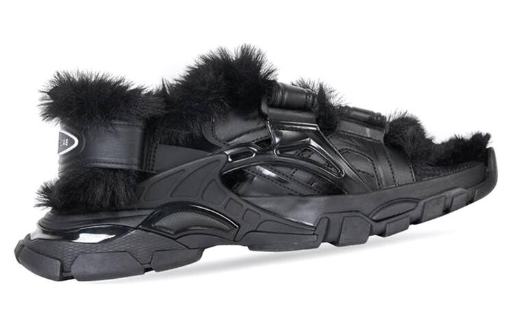Кроссовки женские Balenciaga Track Sandal Fake Fur, черный — фото 2