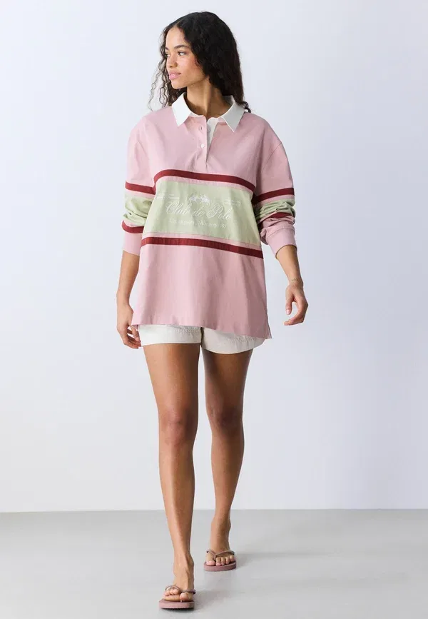 Топ с длинным рукавом Next, Regular fit long sleeve collegiate embroidered rugby shirt, розовый — фото 2