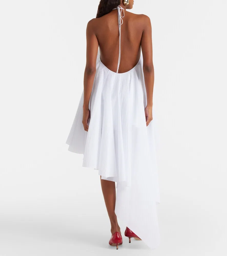 Треугольное асимметричное мини-платье из хлопковой смеси Jacquemus, белый — фото 3
