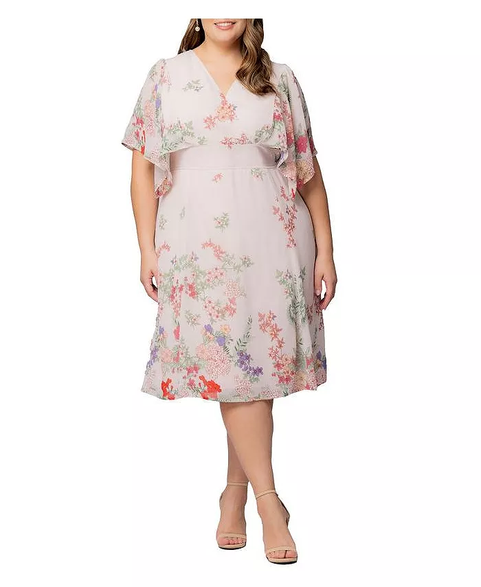 

Платье коктейльное Plus Size Breezy Border Print Kiyonna, коричневый/бежевый