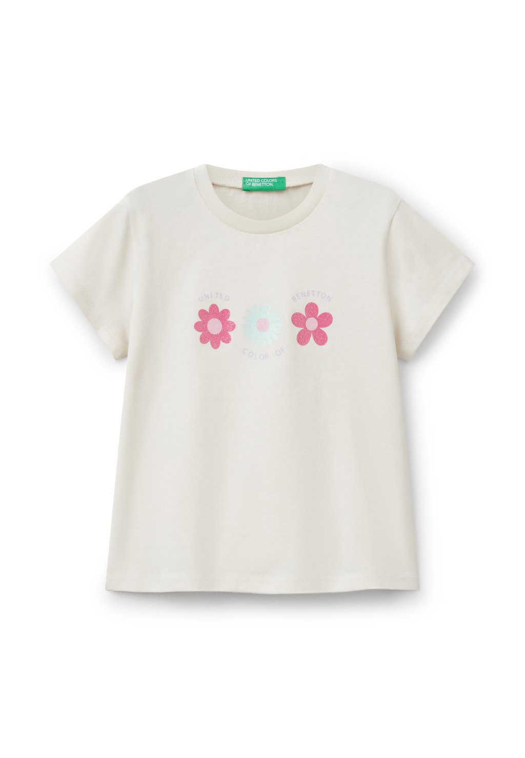 

Футболка с принтом WITH GLITTER United Colors of Benetton, слоновая кость