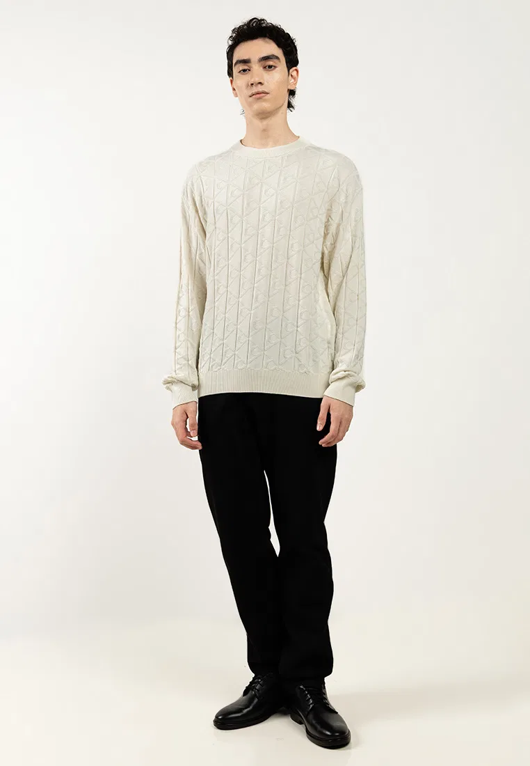 Свитер Calvin Klein Jeans с длинным рукавом, принтом, хлопковый, цвет Tofu — фото 4