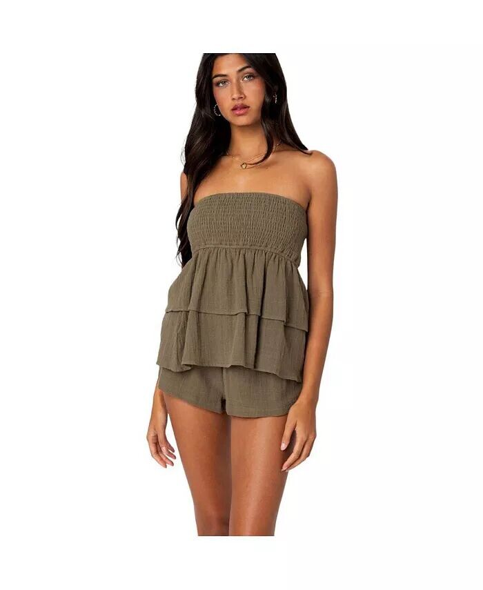 

Женский топ-труба Harleigh Ruffled Linen Look Edikted, зеленый