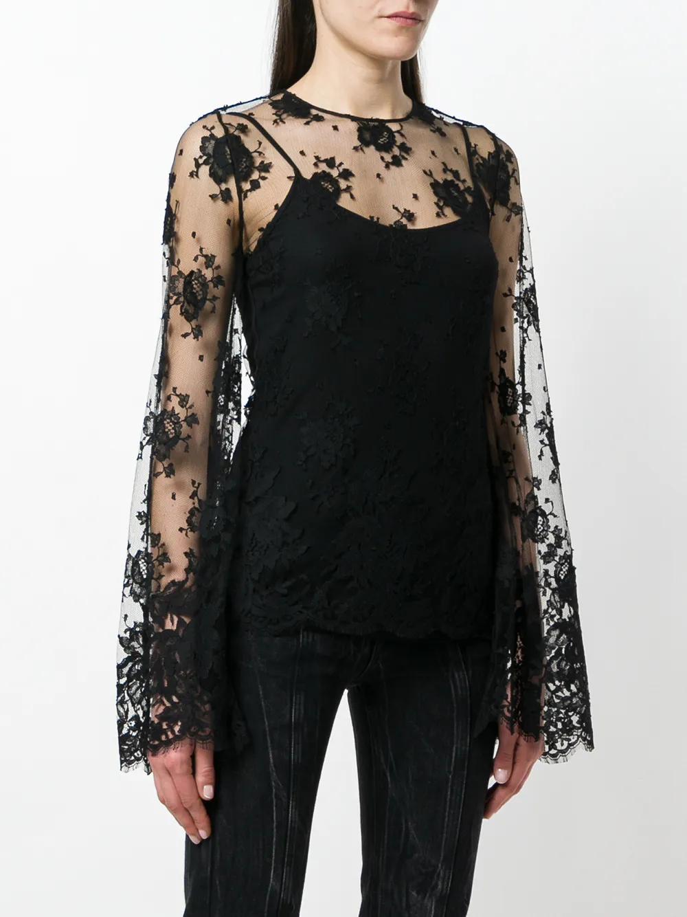 Прозрачная блузка с цветочным кружевом Givenchy, черный — фото 3