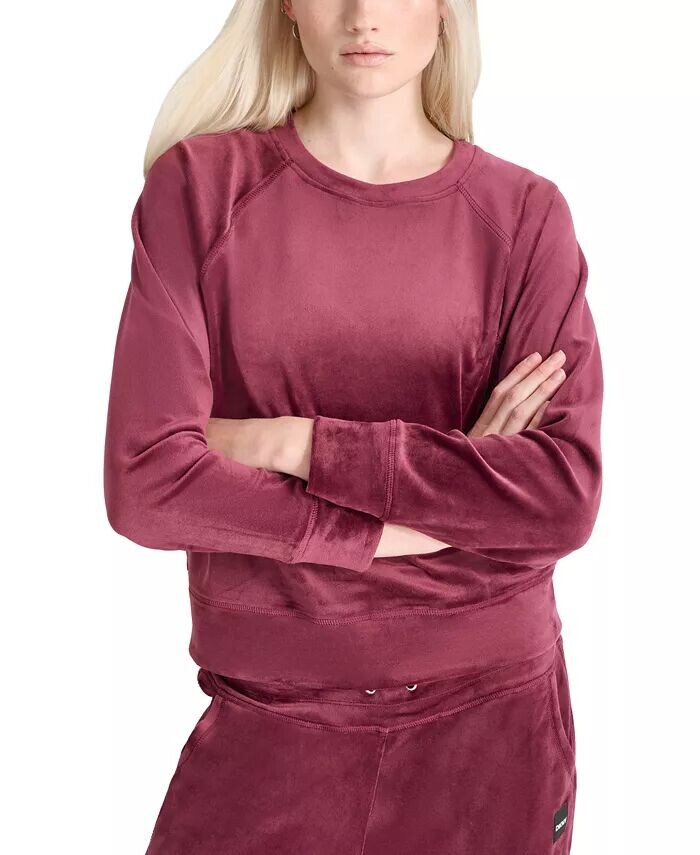 

Женская толстовка с круглым вырезом цвета платины и велюра DKNY, красный