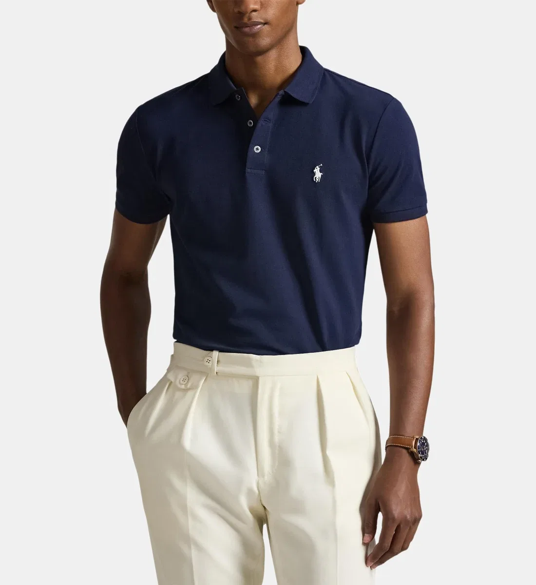 Фирменное прямое поло полуприлегающего кроя из хлопка POLO RALPH LAUREN, синий