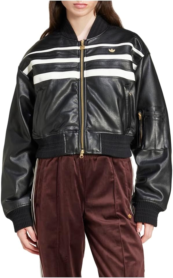 

adidas Женская куртка-бомбер из экокожи черная, Black