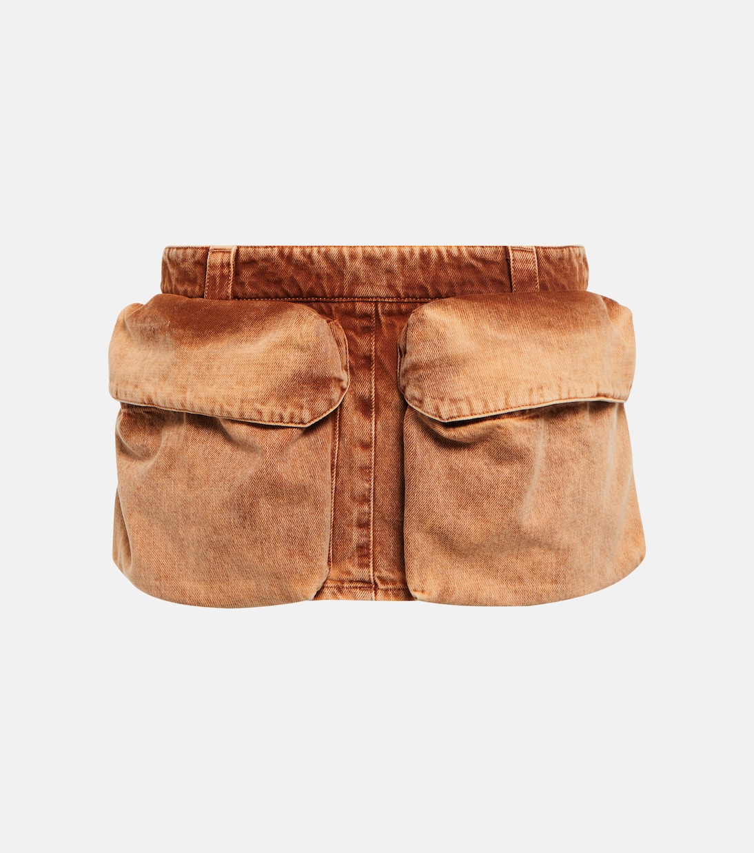 

Джиговая мини-юбка с низкой посадкой Miu Miu, Cognac