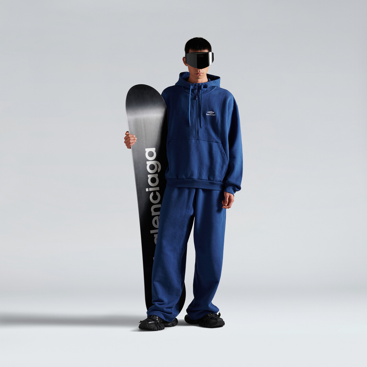 

Спортивное культовое худи с полу-молнией 3b в светло-морском синем цвете BALENCIAGA, светло-морской синий