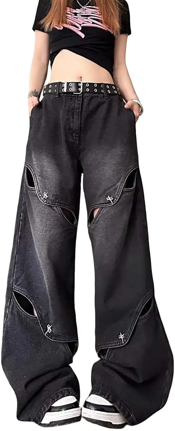 

Женские рваные джинсы Baggy Y2K с низкой посадкой LUUTWAL