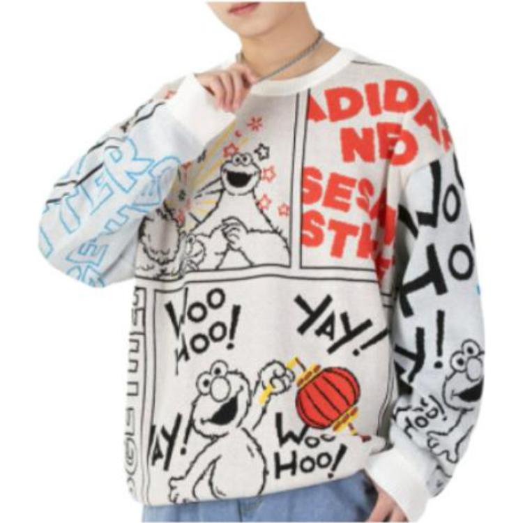 Толстовка adidas x SESAME STREET Crossover Cartoon Alphabet Full Print Round Neck Knitwear Beige — фото 2
