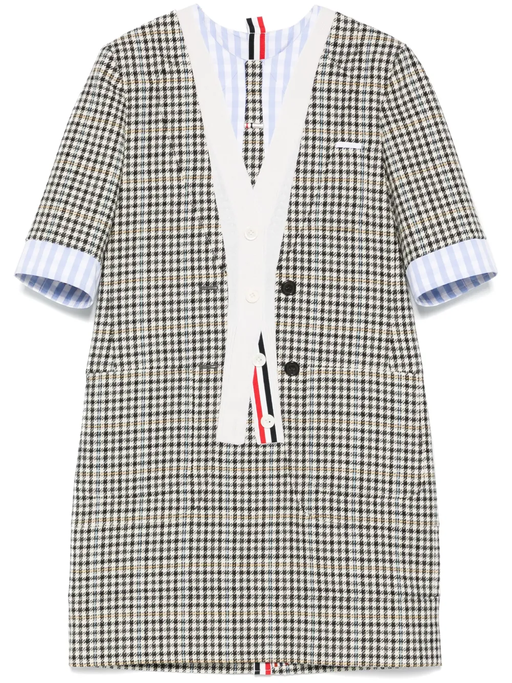 

Клетчатое платье мини с эффектом тромплей THOM BROWNE, нейтральный