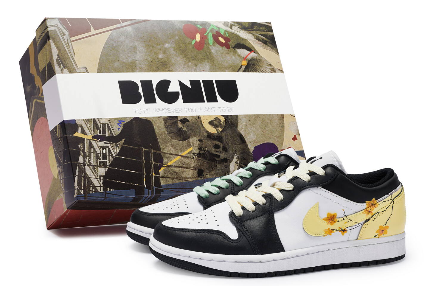 

Кроссовки Air Jordan 1 Vintage Basketball Shoes Men Low-top Black/yellow/white, черный/белый/желтый/зеленый