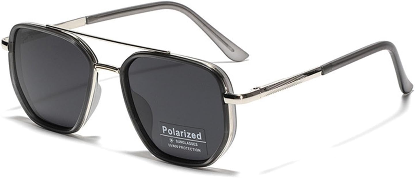 

Женские поляризованные солнцезащитные очки TR90 квадратной формы в винтажном стиле с плоской верхней частью, металлической двойной перемычкой, защитой от УФ-излучения UV400, серо-серебристая оправа, 1 шт Bubmari, Gray Silver Frame