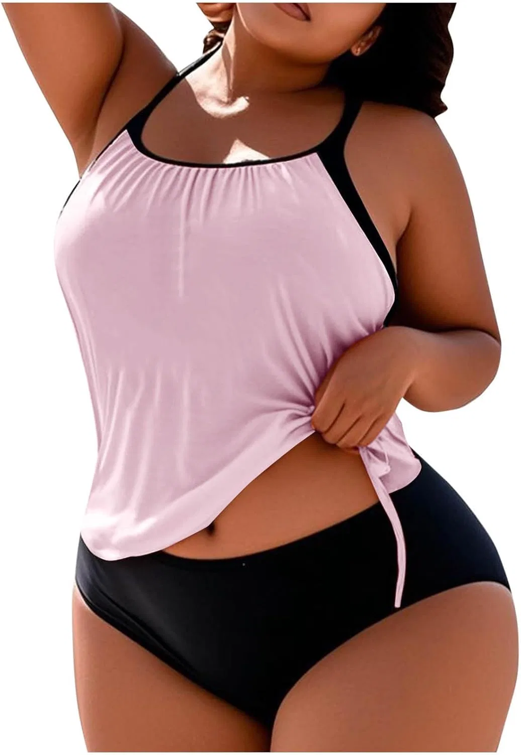 Женский купальник танкини Plus Size с завязками по бокам и низом для плавания, для пляжного отдыха Generic, розовый