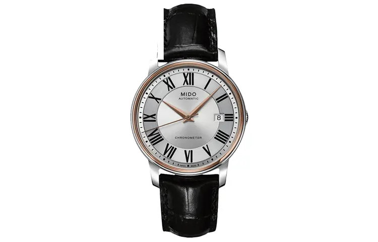 

MIDO Часы Baroncelli Automatic Mechanical Movement Men's Watch Watch 39mm Silver Dial Cow Leather Strap, Silver Gray Watch Dial
