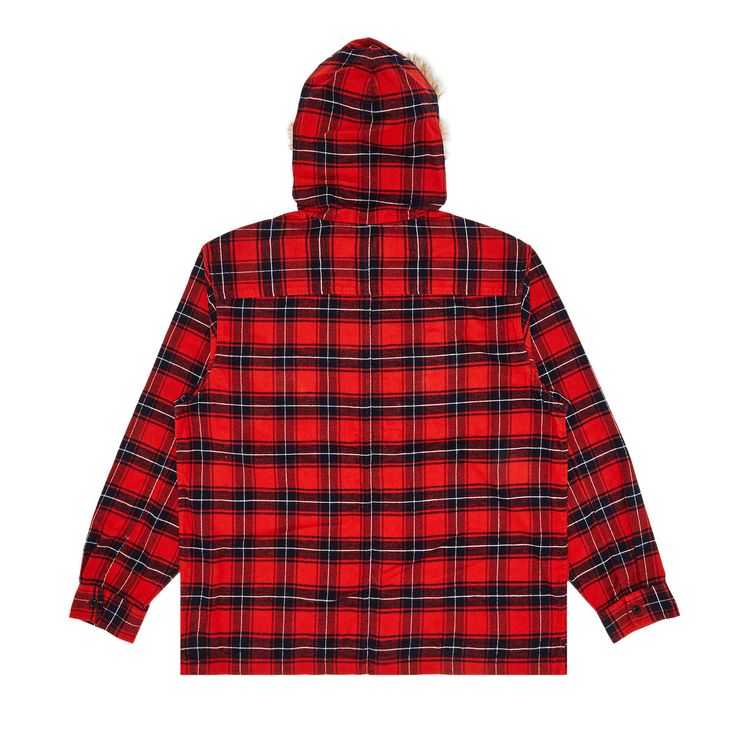 Рубашка Supreme Fur Trim Flannel Hooded Shirt 'Red Plaid', красный — фото 2